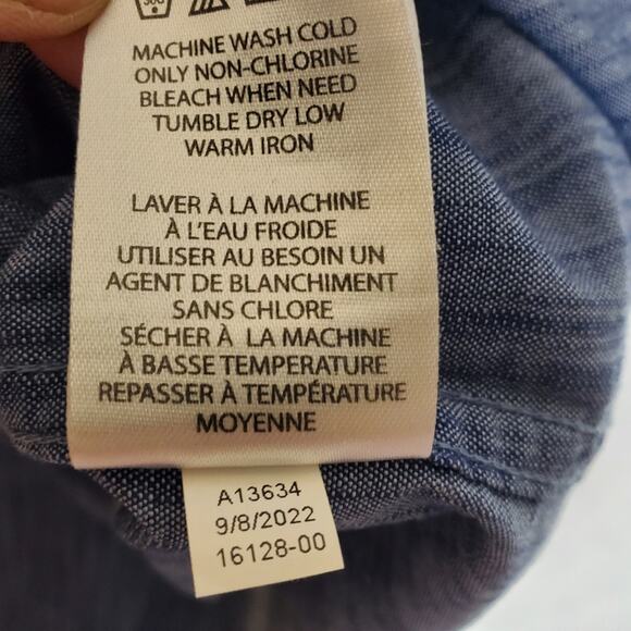 Old Ranch men's Dark blue chambray style button up short sleeve casual shirt - Picture 4 of 7